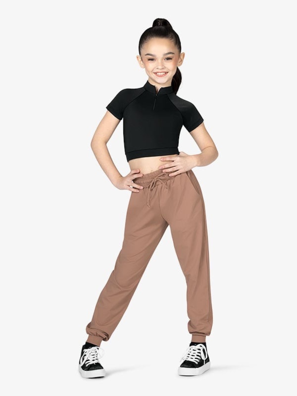 Theatricals Girls Cap Sleeve Zip Crop Top
